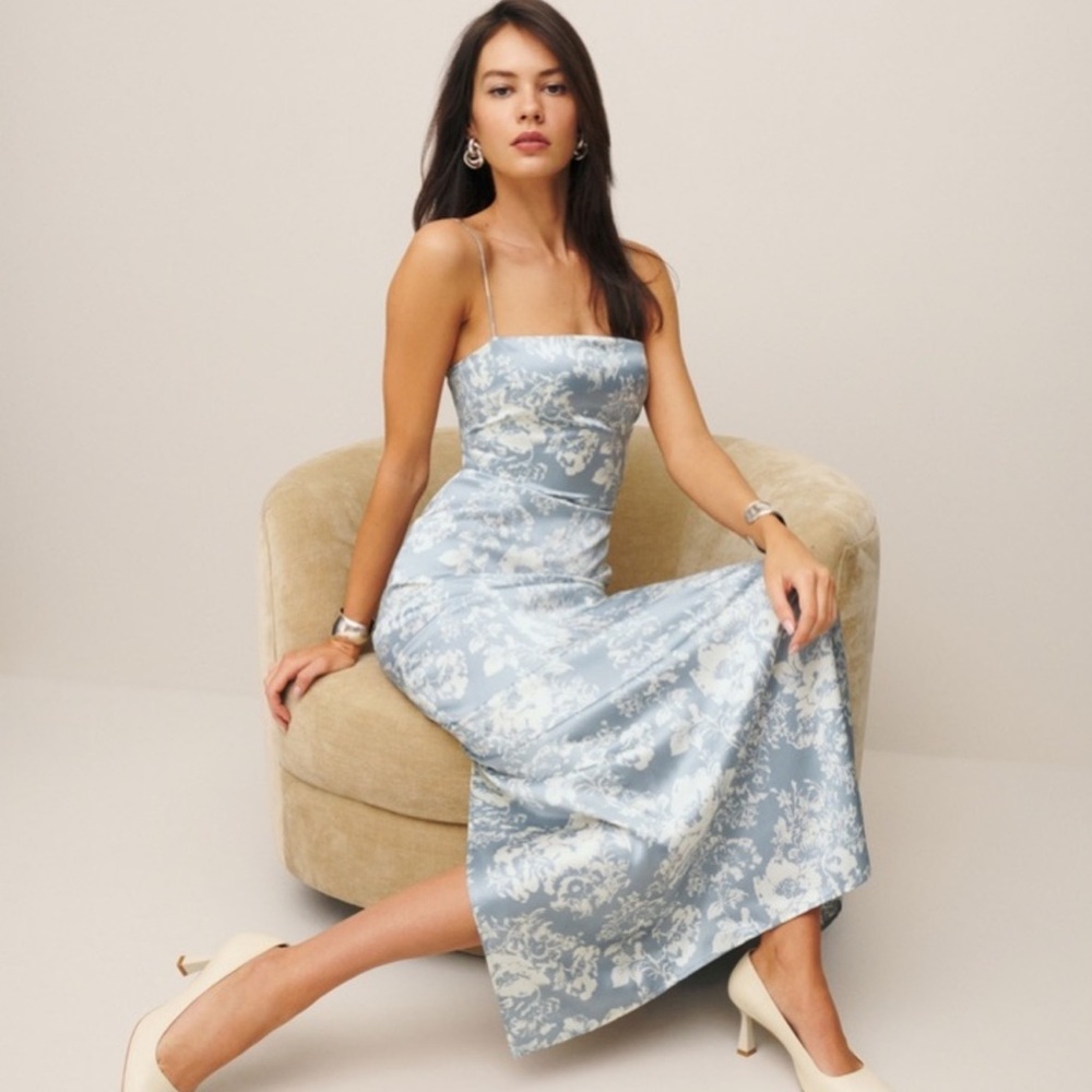 Reformation Frankie Silk Dress in Porcelain Blue size 2p